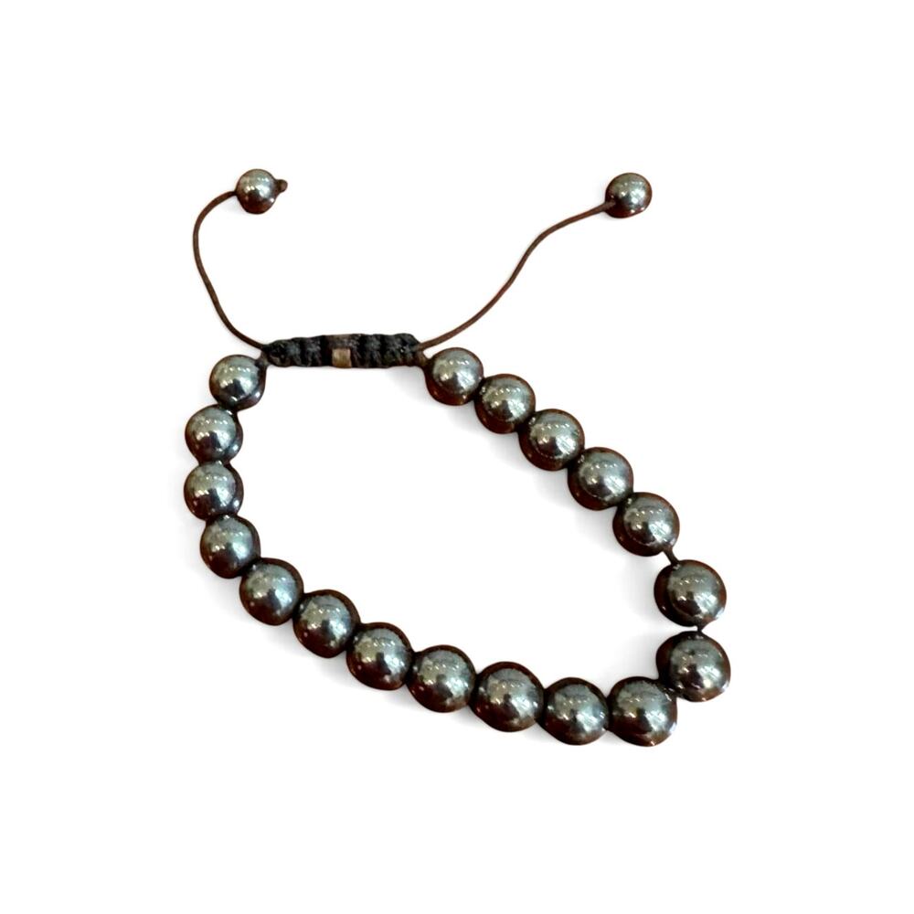 Hematite Adjustable Bracelet Grey Black Boho Yoga Meditation Men Unisex Jewelry